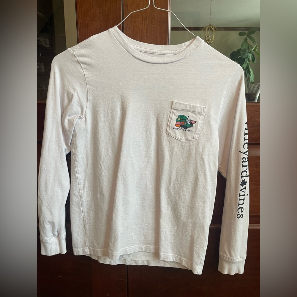 Vineyard Vines St. Patrick’s Day Kids White Long Sleeve Tee with Logo